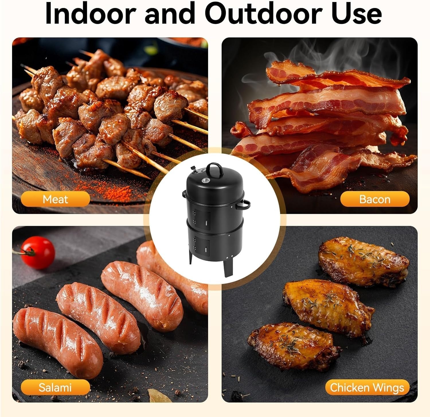 3-in-1 Charcoal BBQ Smoker Grill Outdoor Cooker – Portable Tower Barbecue