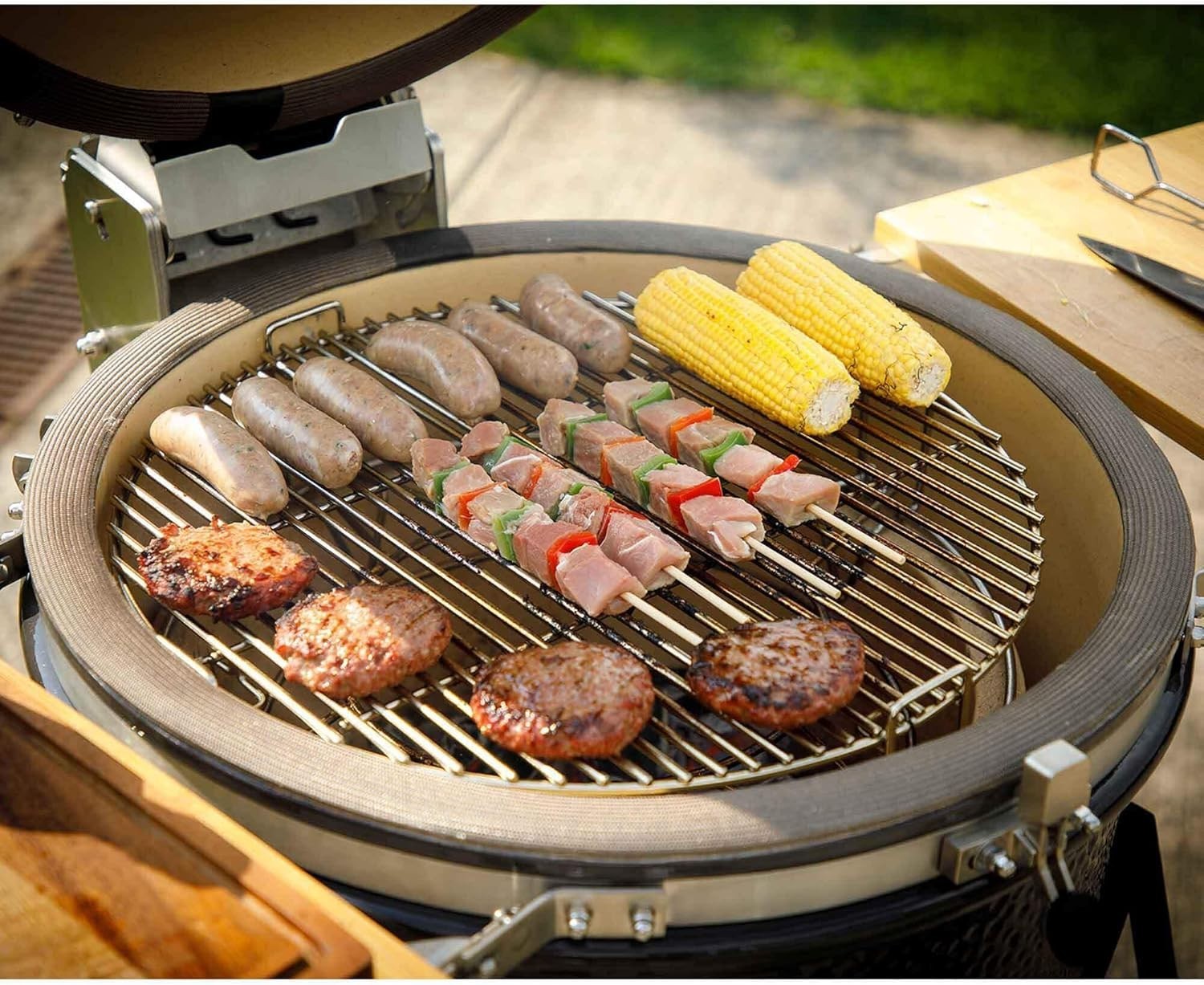 Large 22" Ceramic Kamado BBQ Grill Smoker with Stand | Wood/Charcoal