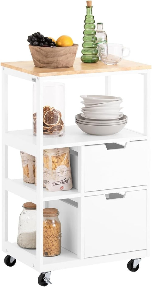 Kitchen Storage Trolley on Wheels with Drawers Sideboard Cart White