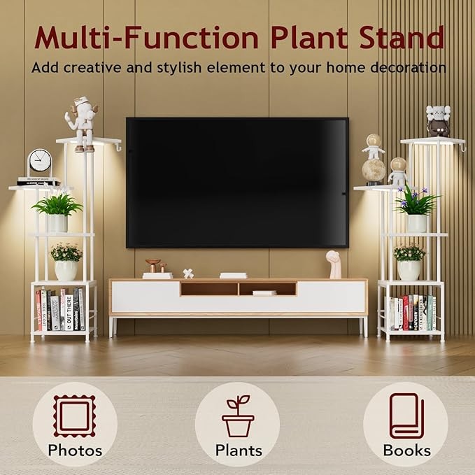 5 Tier Metal Plant Stand with Grow Light Tall Indoor Flower Shelf for Home Decor