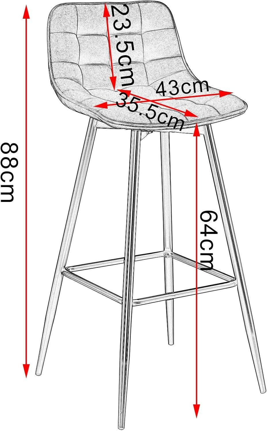 Set of 4 Grey Faux Leather Bar Stools L-Shaped Seat with Footrest 64cm