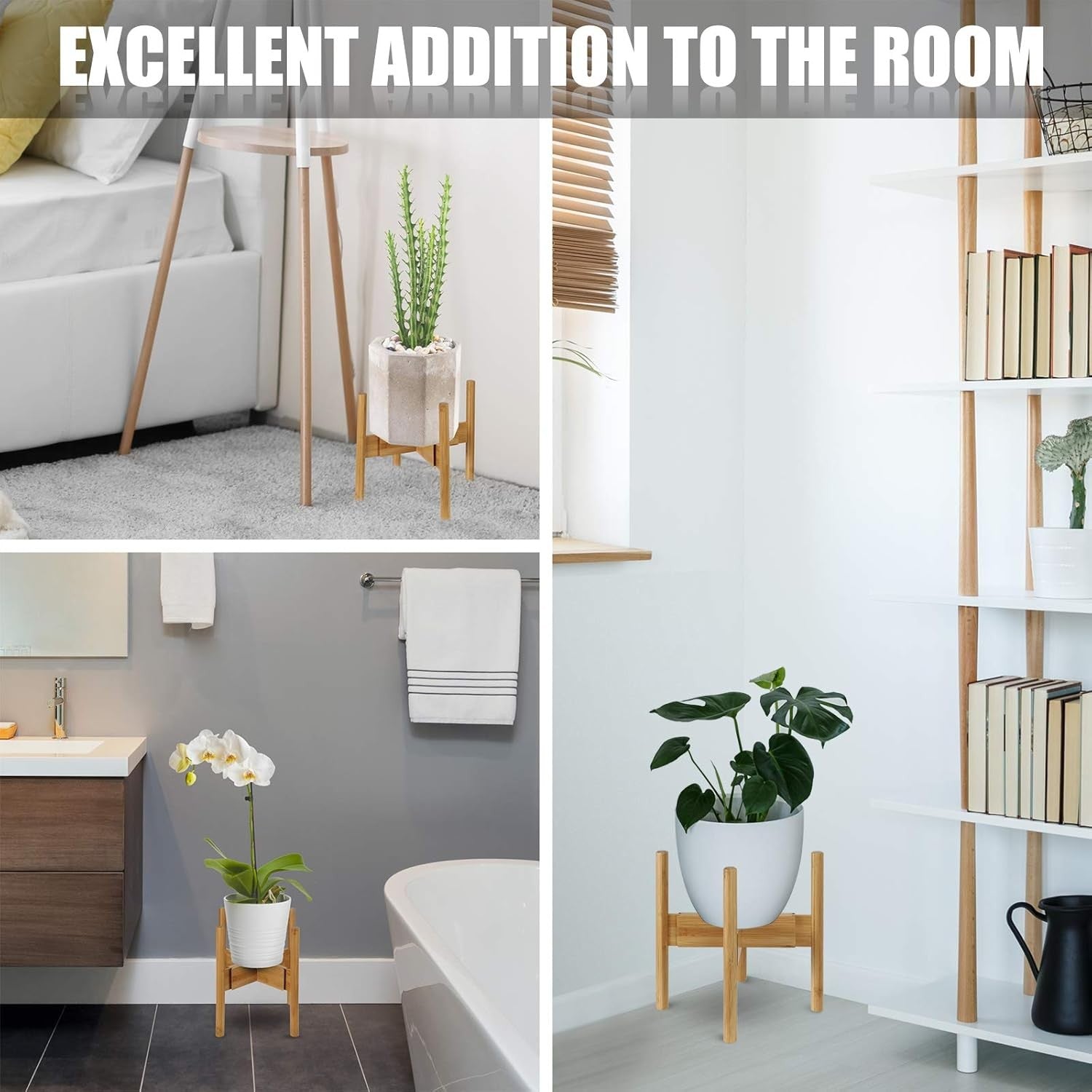 2 Set Adjustable Bamboo Plant Stand | Expandable Indoor Outdoor Flower Pot Holde