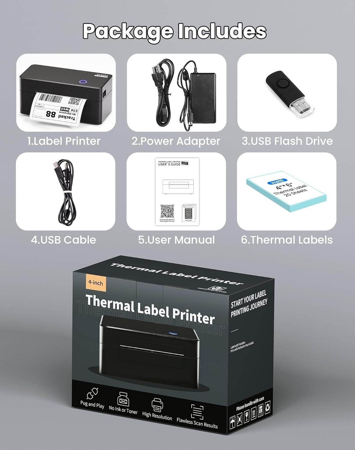 4x6 Thermal Label Printer | USB Shipping Labels | Windows Mac Linux
