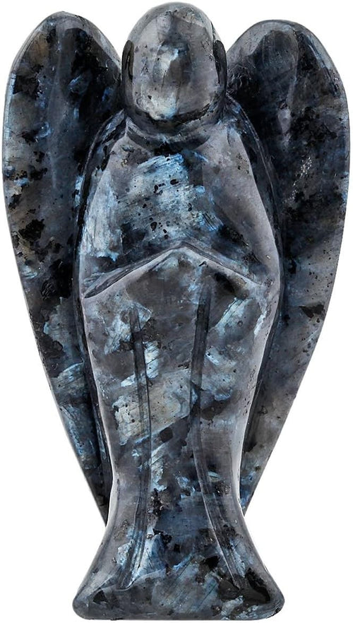 3" Black Labradorite Crystal Guardian Angel Figurine Carved Healing Stone