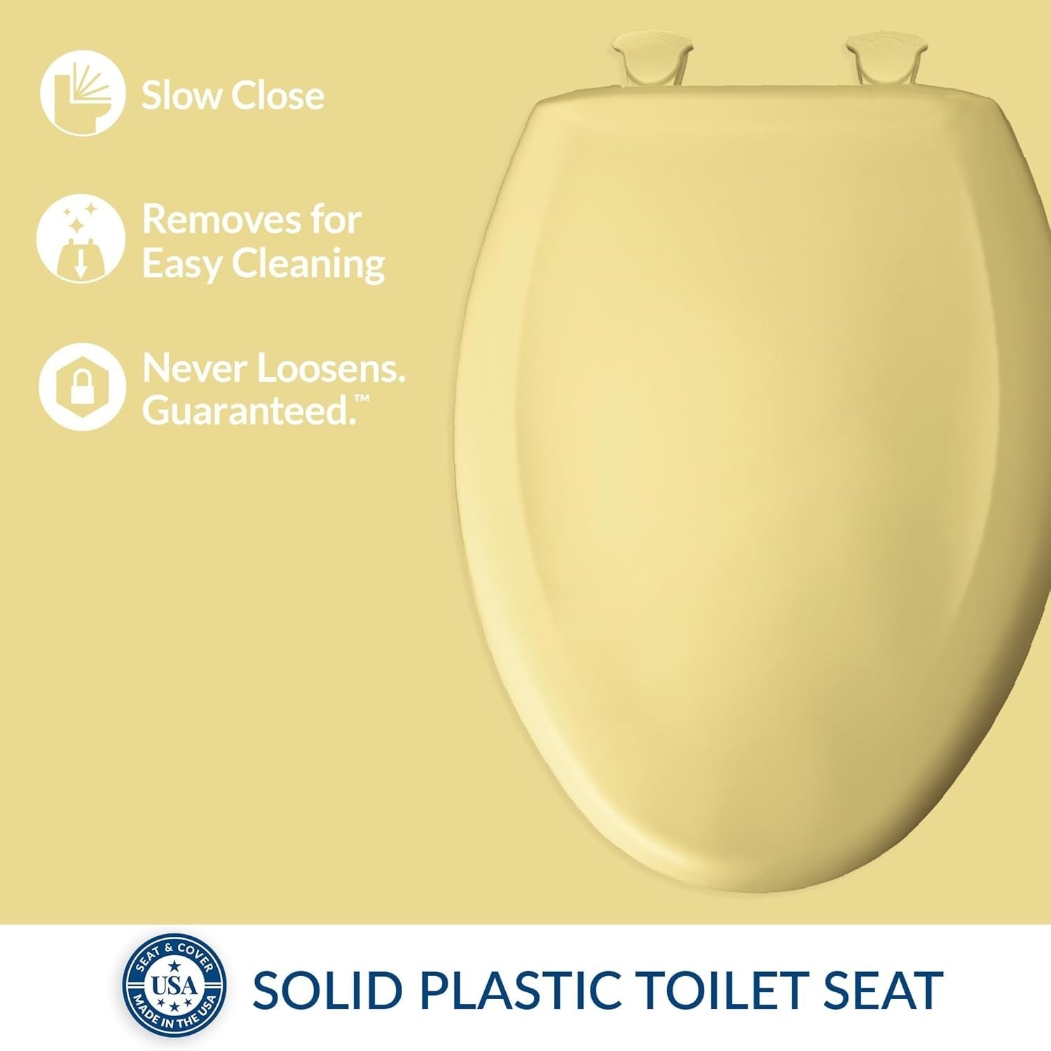 Yellow Elongated Toilet Seat Soft Close Durable Plastic