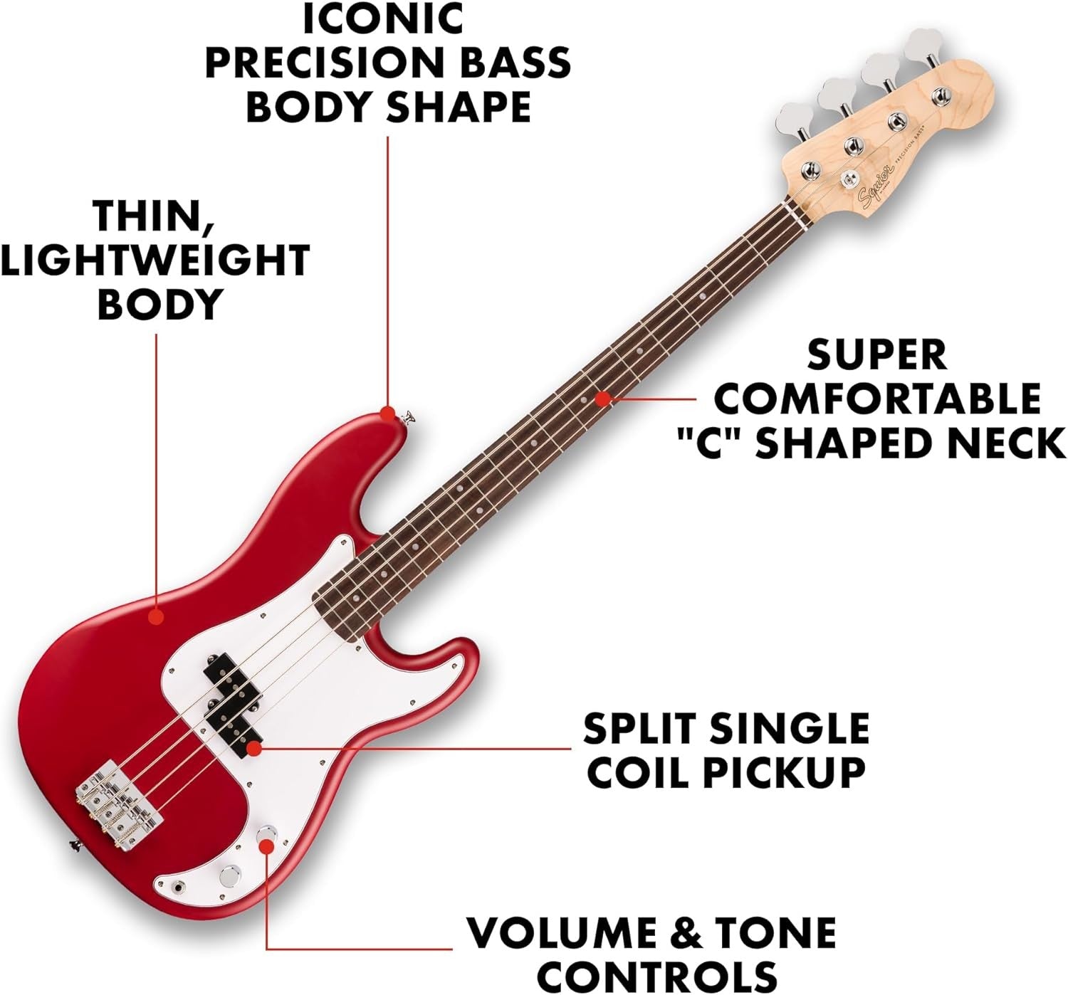 Precision Bass Guitar Full Size Electric Dakota Red Maple Neck