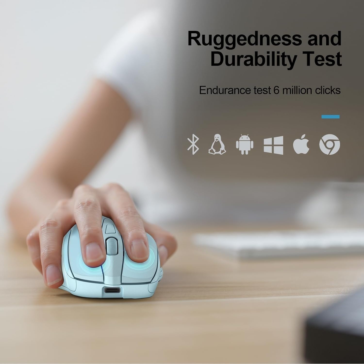 Tri Mode Bluetooth Wireless Mouse Rechargeable Silent Ergonomic 4800DPI Blue