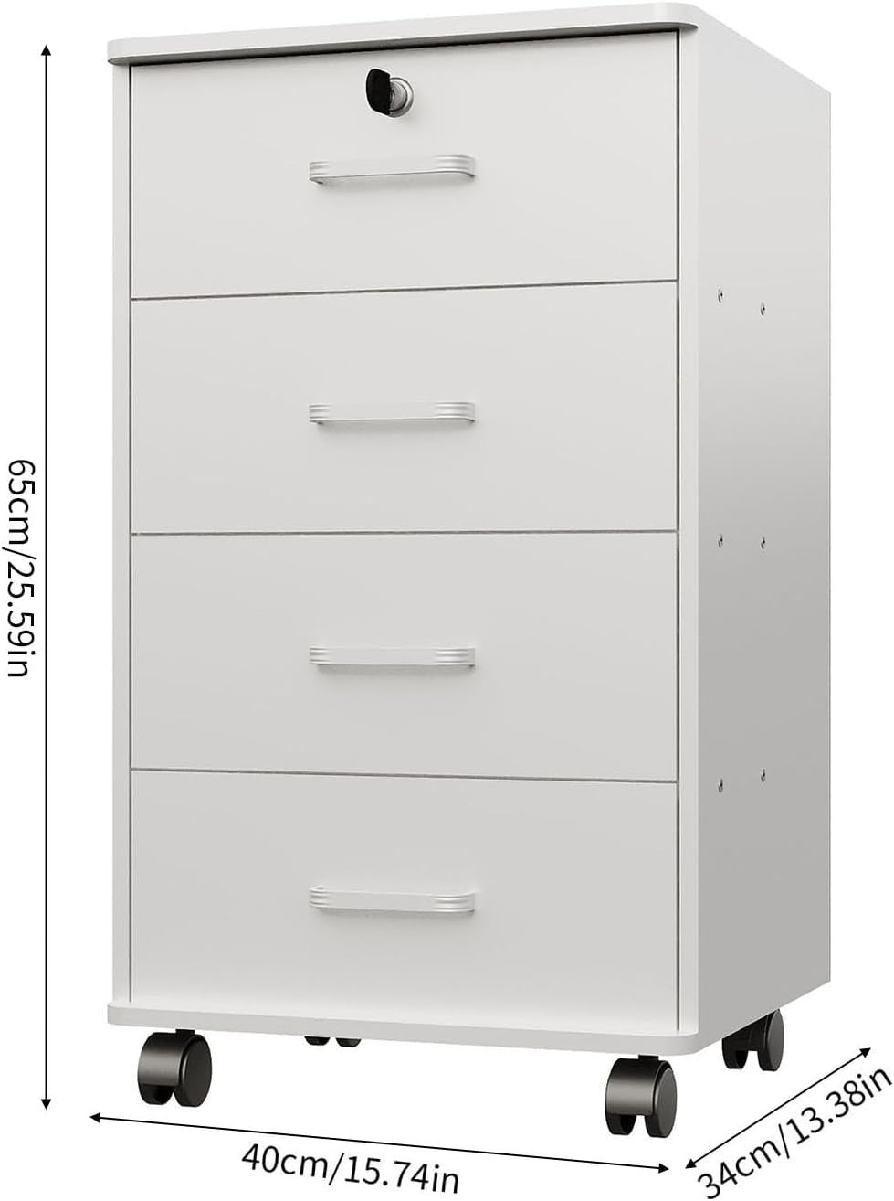 Mobile 4 Drawer File Cabinet Lockable Under Desk A4 Letter White