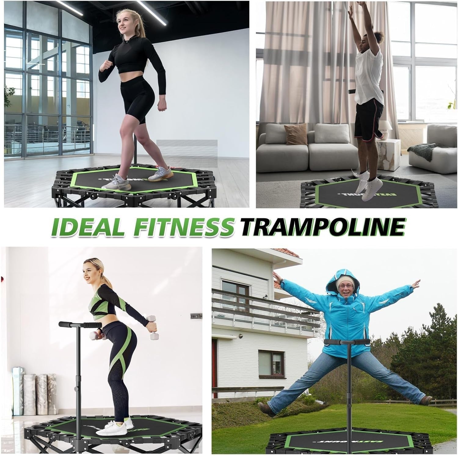 42in Folding Fitness Rebounder Trampoline Silent Bungee Handle 440lb