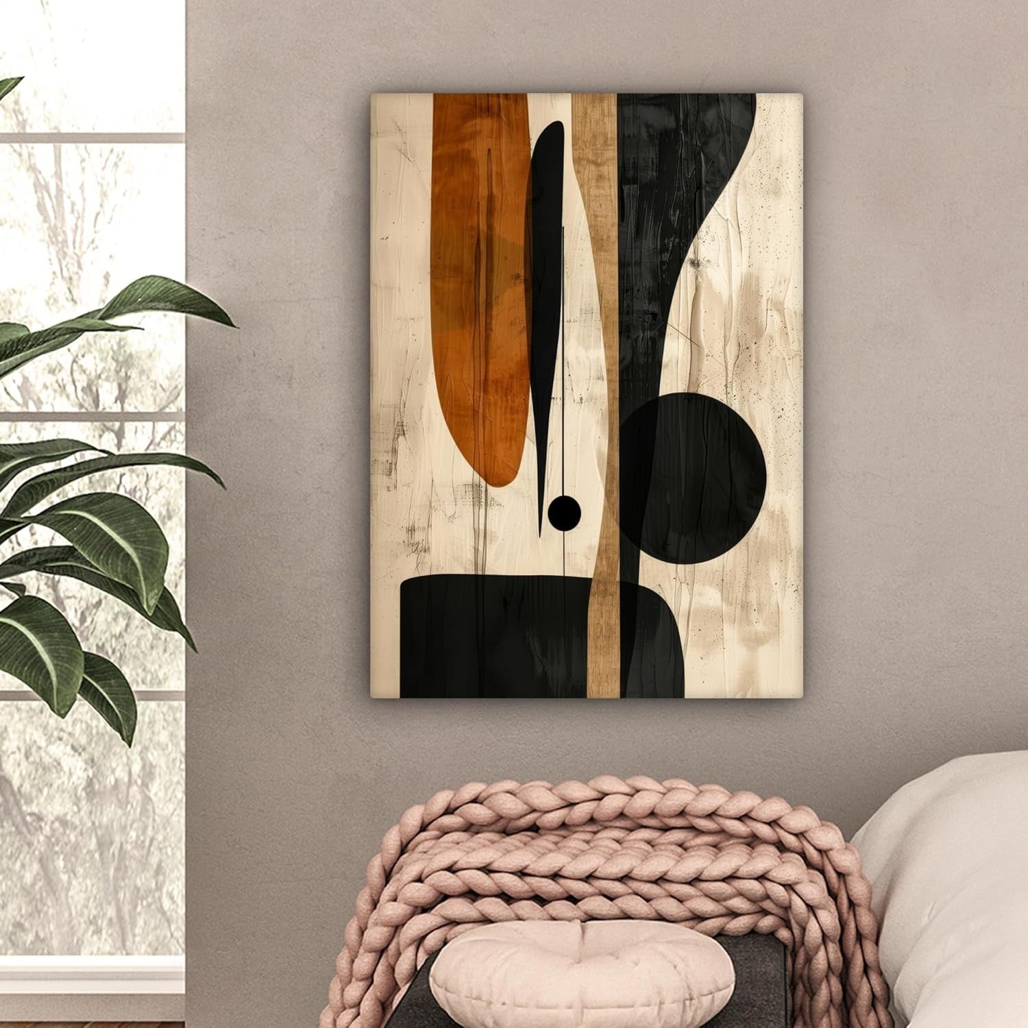 Large Framed Canvas Wall Art 50x70cm Beige Black Abstract