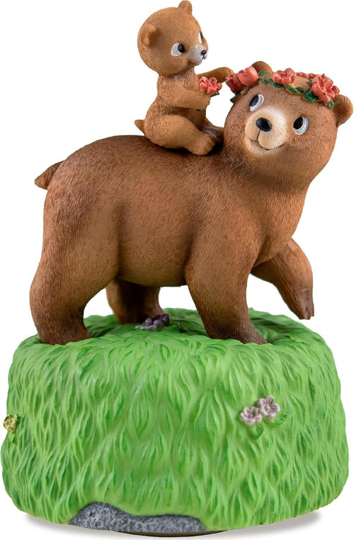 Mother & Daughter Bear Music Box Hand-Painted Vintage Figurine