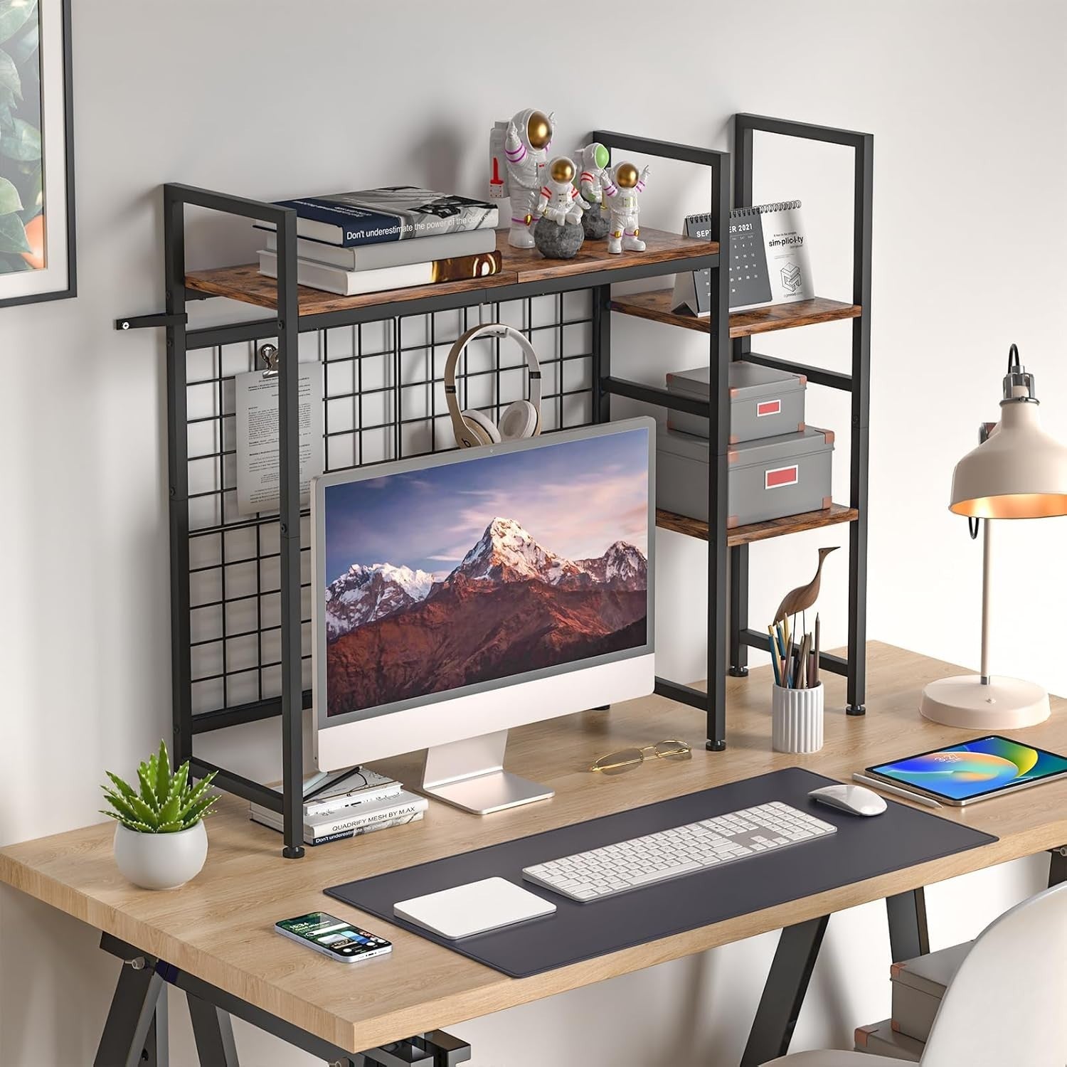 37.4" Desk Hutch Shelf | 3-Tier Wood Desktop Organizer for Monitor & Storage