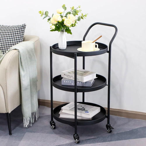 3 Tier Rolling Bar Cart Metal Serving Trolley with Wheels Lockable Storage