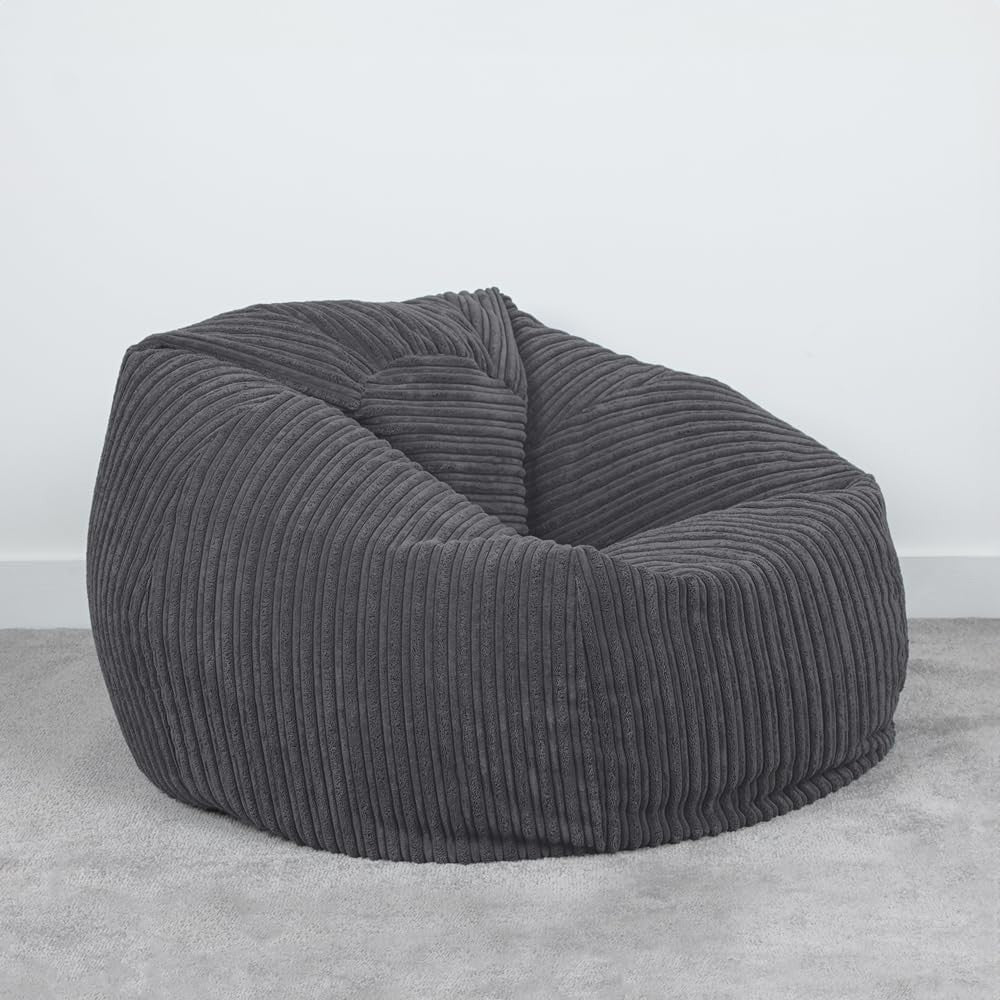 Grey Cord Bean Bag Chair Adult Lounge Seat – Washable Jumbo Recliner Sofa
