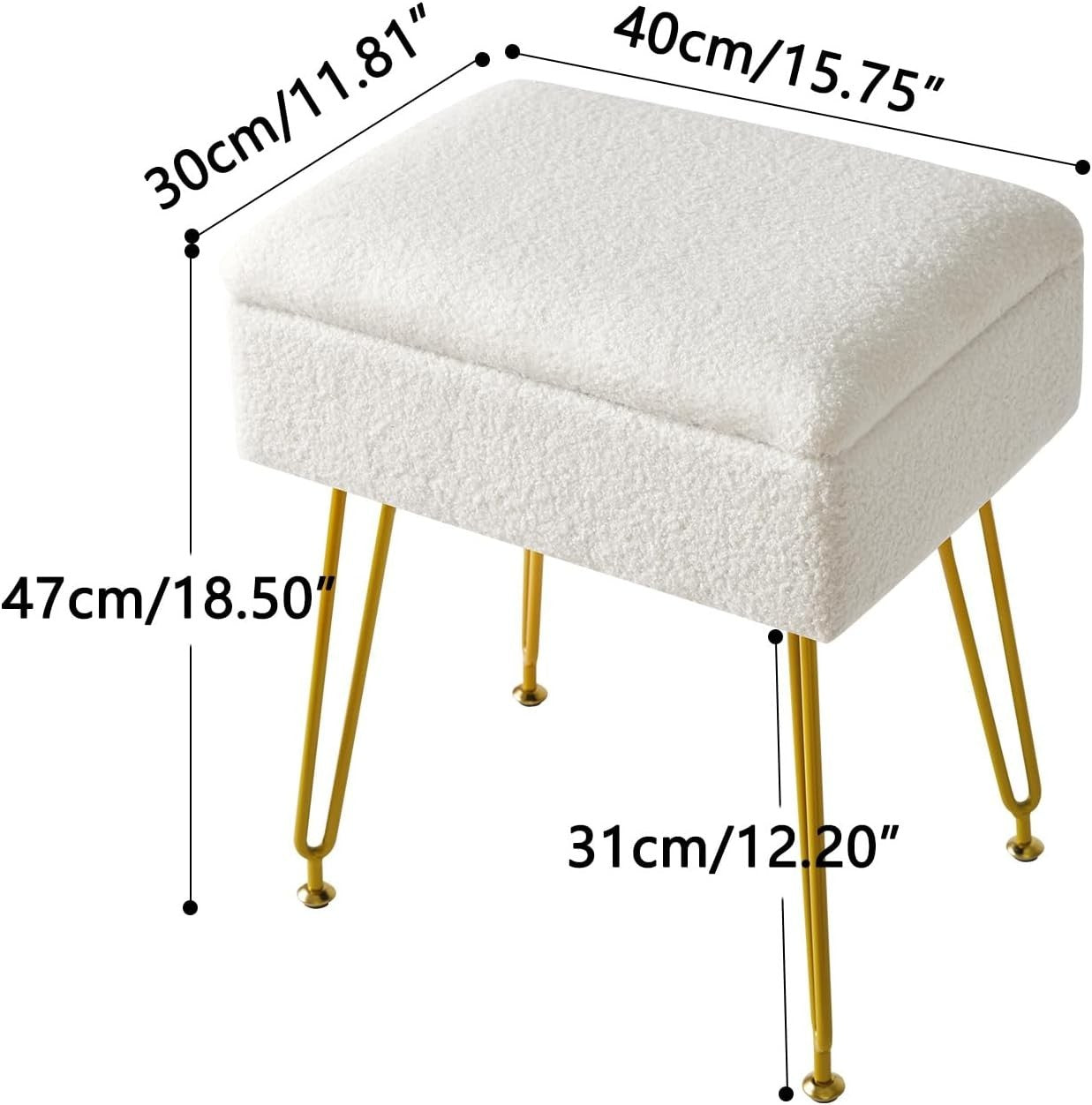 White Teddy Velvet Storage Ottoman Stool Modern Footrest Dressing Table Seat