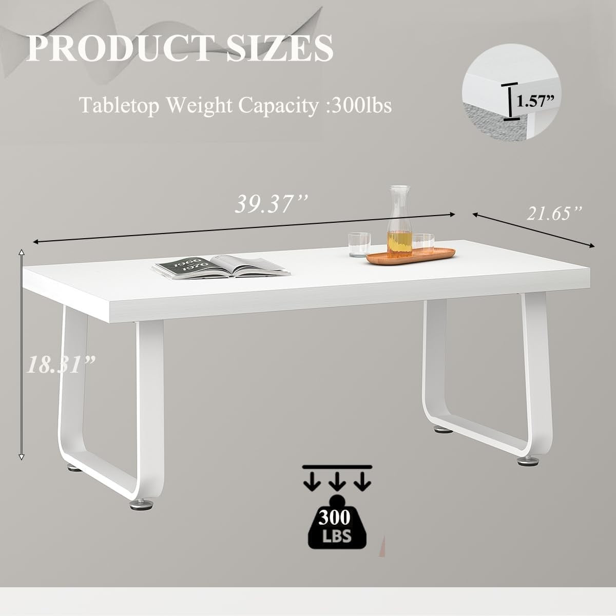 White Oak Coffee Table 100x55x46.5cm Modern Minimalist Metal Frame