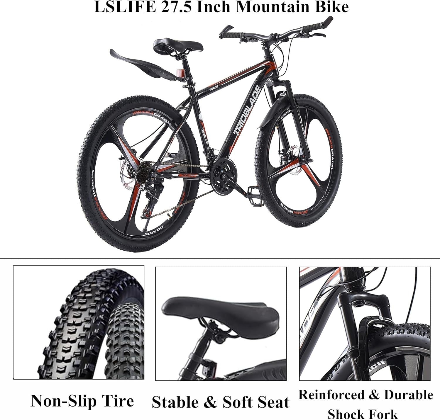 27.5” Mens MTB 21 Speed Disc Brake Bike Shock Absorber Alloy Frame