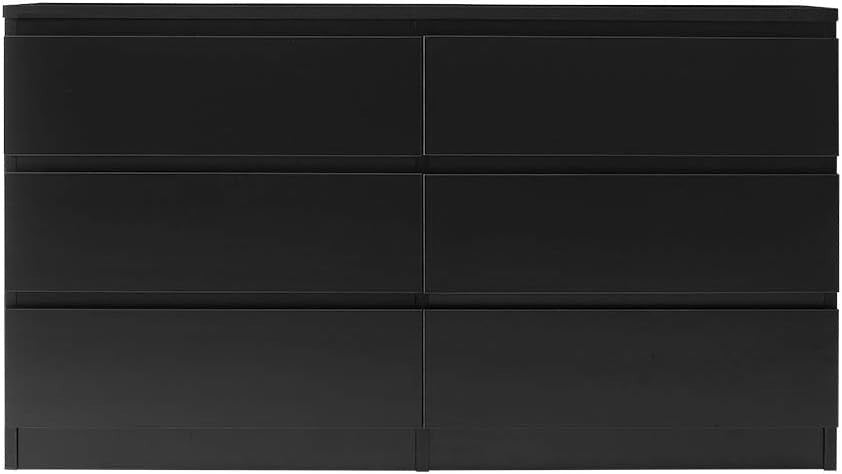 Black 6 Drawer Chest Storage Unit Modern Bedroom Cabinet 120cm Wide