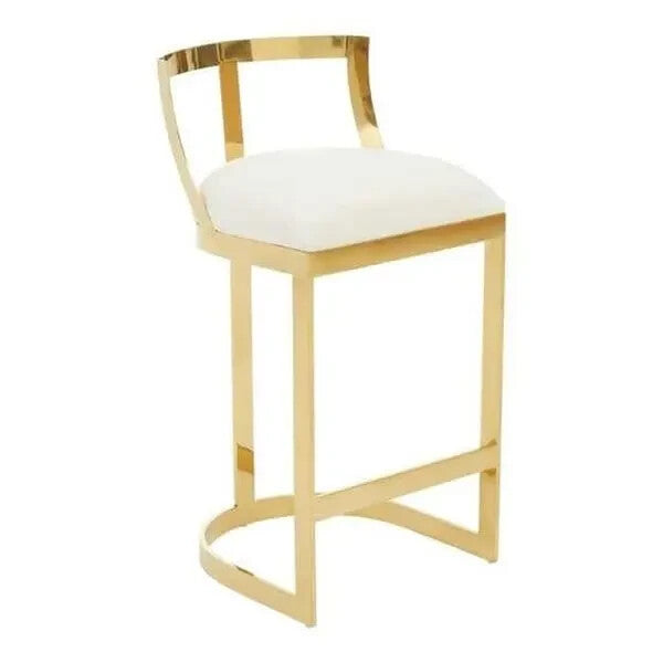 Ivory Velvet Bar Stool – Gold Frame, Arched Base, Modern Luxe Design