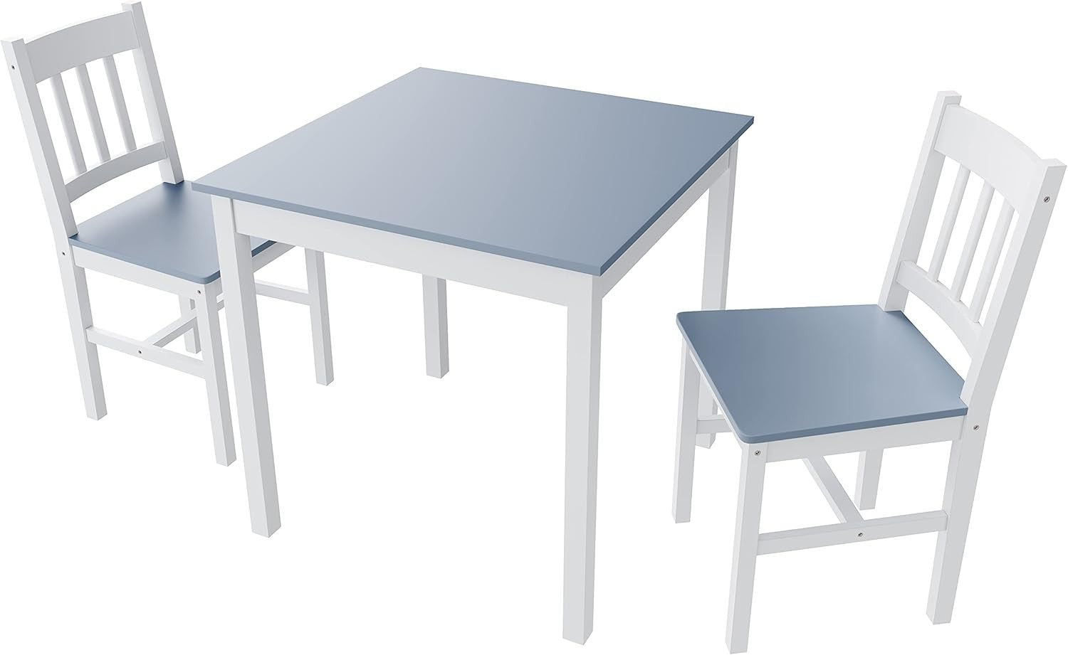 Compact Solid Wood Square Dining Table & 2 Chairs Set - Grey Kitchen Set