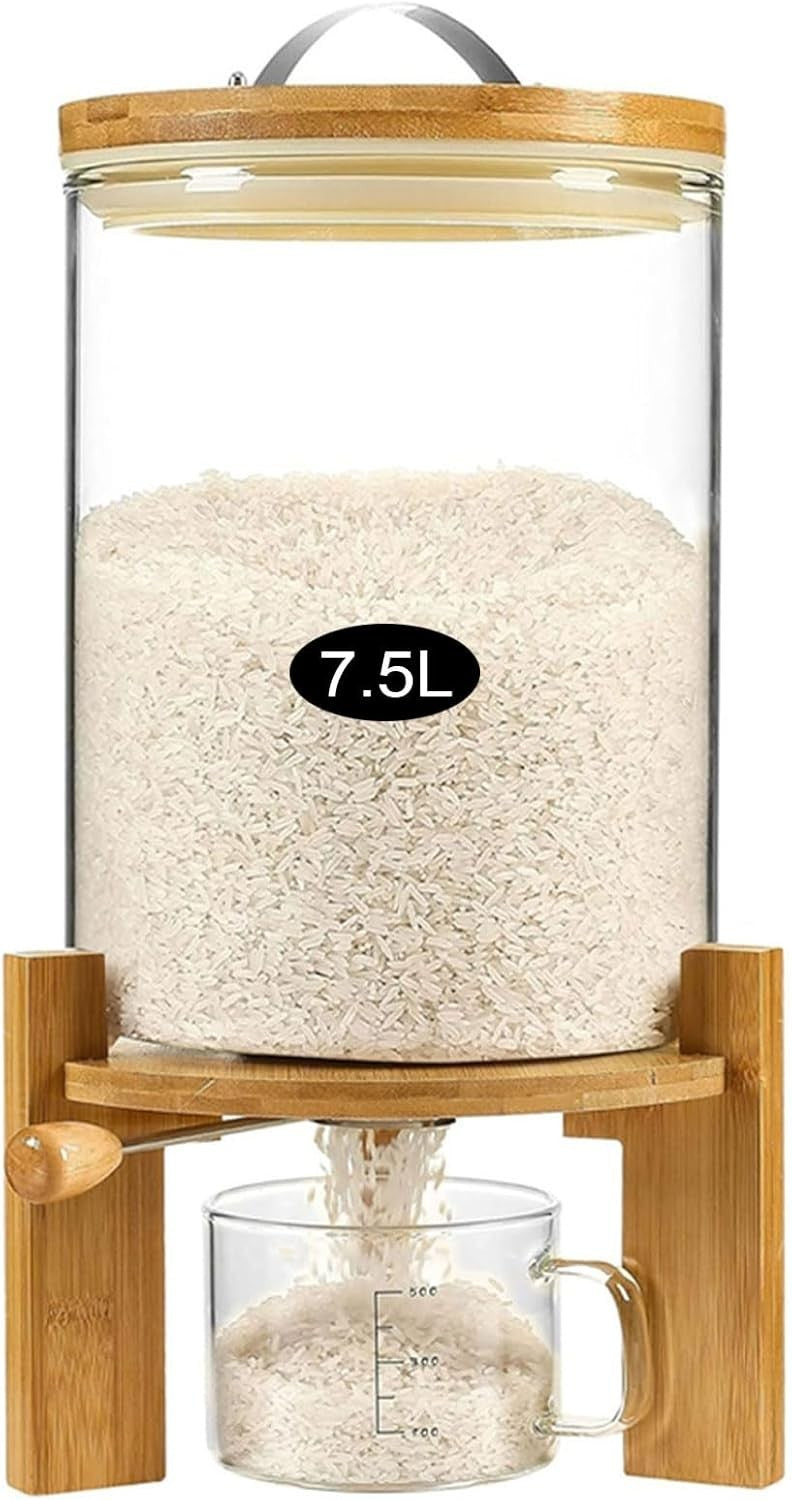 Glass Rice Dispenser 7.5L Airtight Grain Storage Container Kitchen Bin