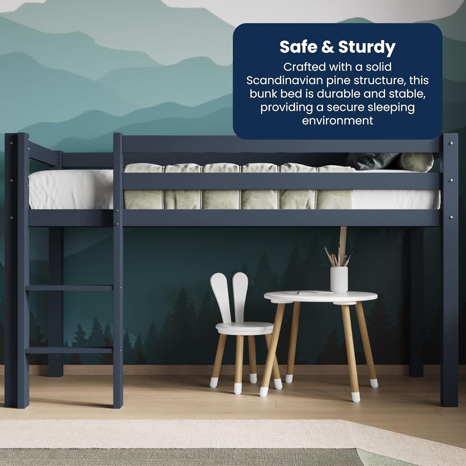 Flair Grey Mid Sleeper Cabin Bed for Kids with Storage, Compact Pine Frame
