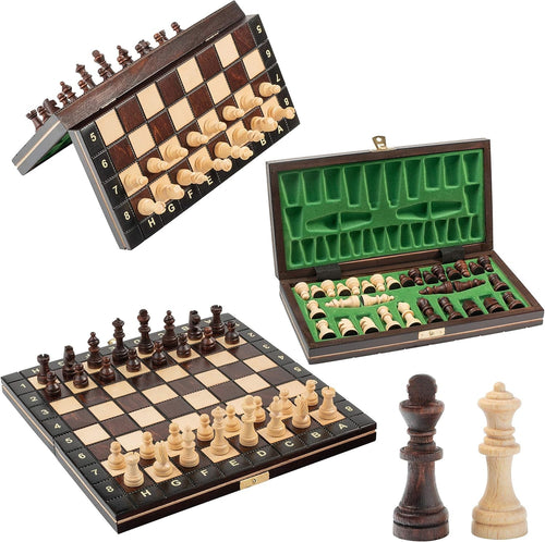Magnetic 26cm Wooden Chess Set | Portable Folding Travel Board | Handmade Game