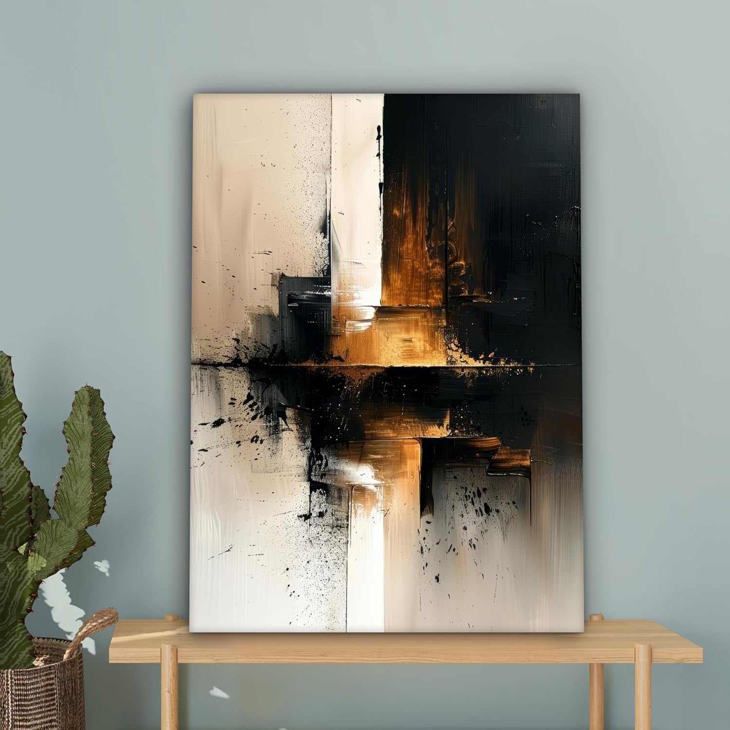 Black Gold Abstract Canvas Wall Art 50x70cm Framed Luxury