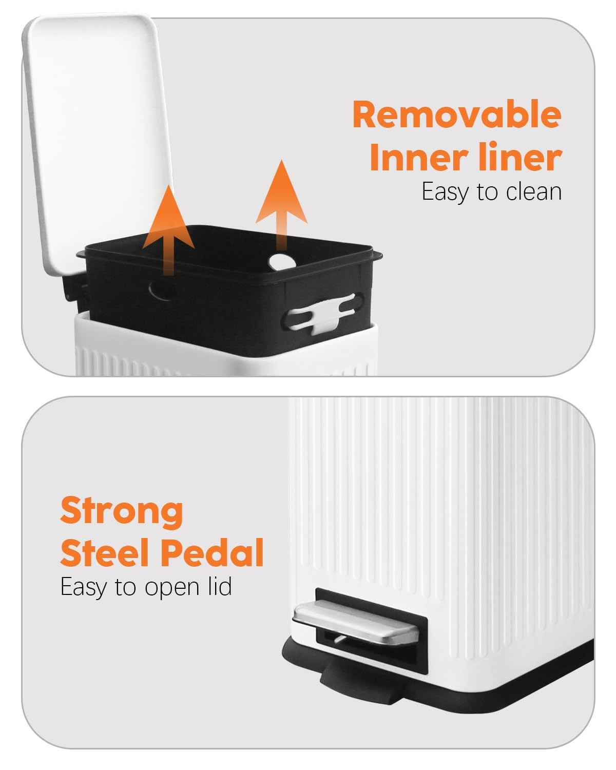 30L Slim White Pedal Bin Soft Close Stainless Steel Kitchen Bin