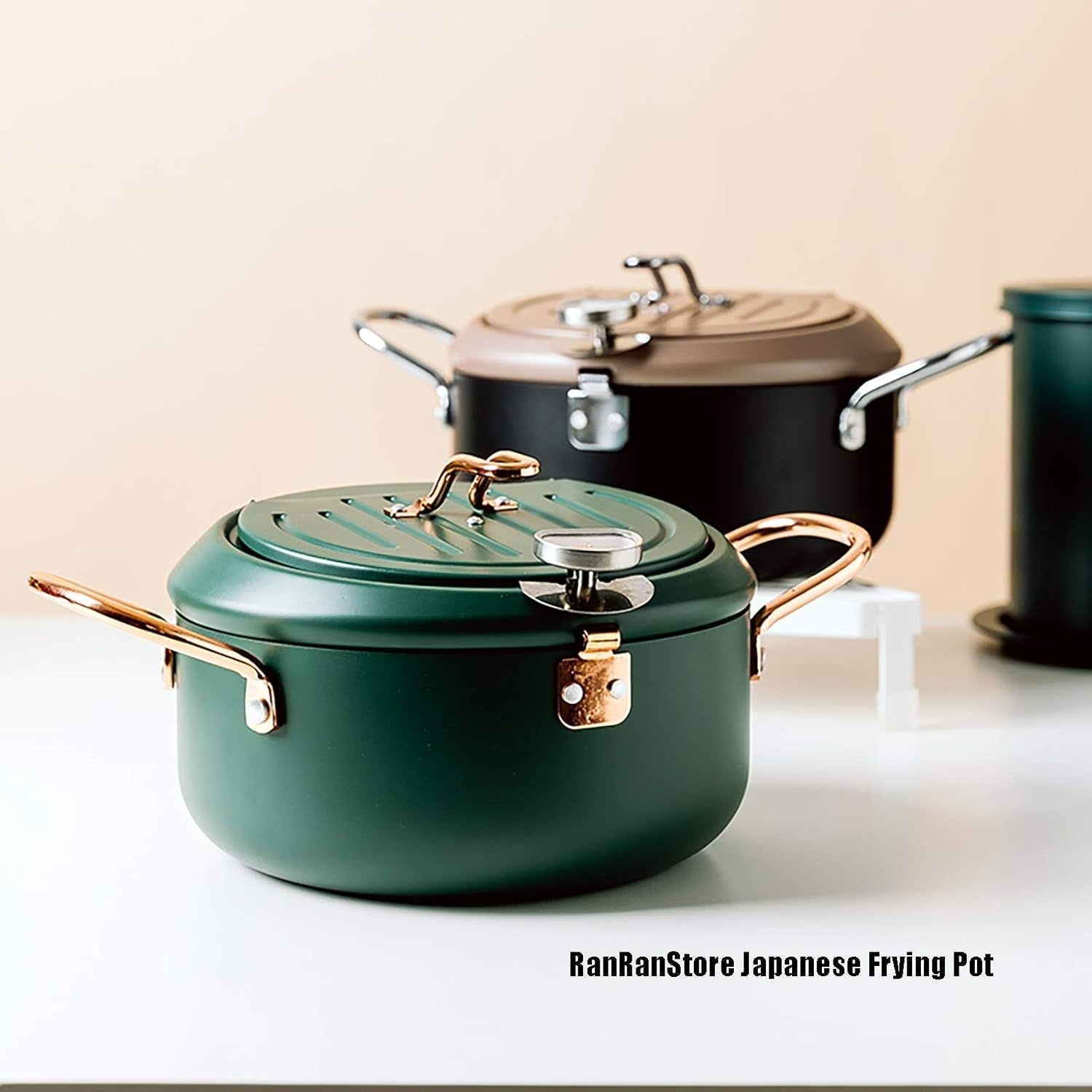 Large Japanese Tempura Frying Pot 3.5L 10.2in Nonstick Thermometer