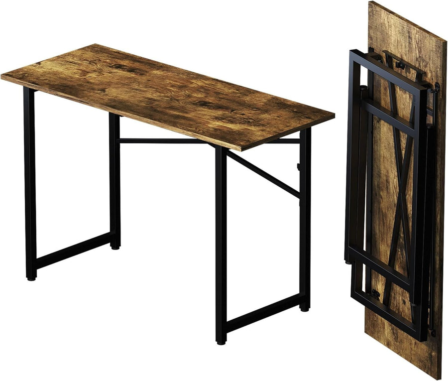 Folding Computer Desk 120cm Rustic Brown No Assembly Home Office Gaming Table