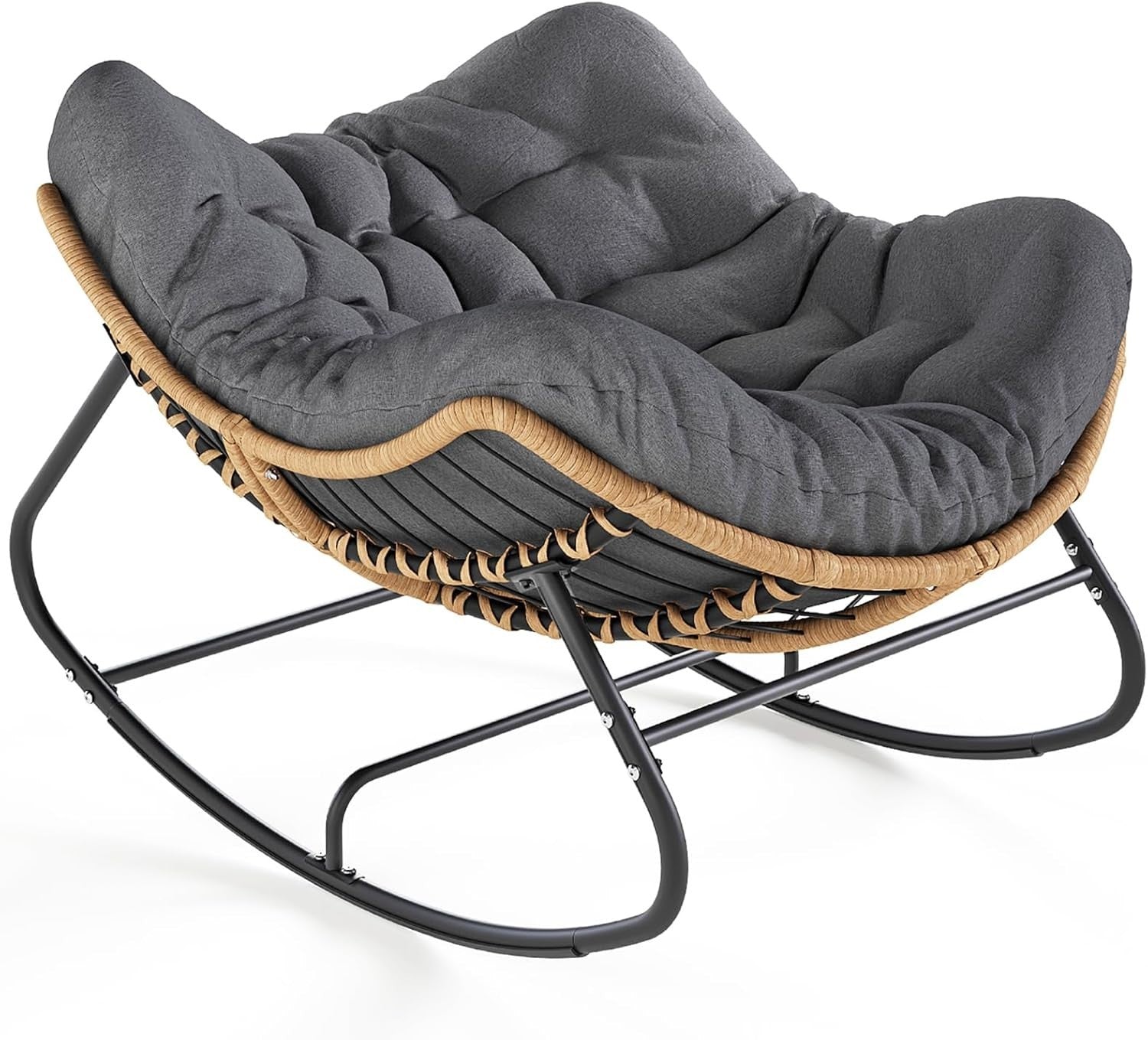 Outdoor Egg Rocking Chair with Cushion, Modern Patio Lounge Chair, Large & Durab