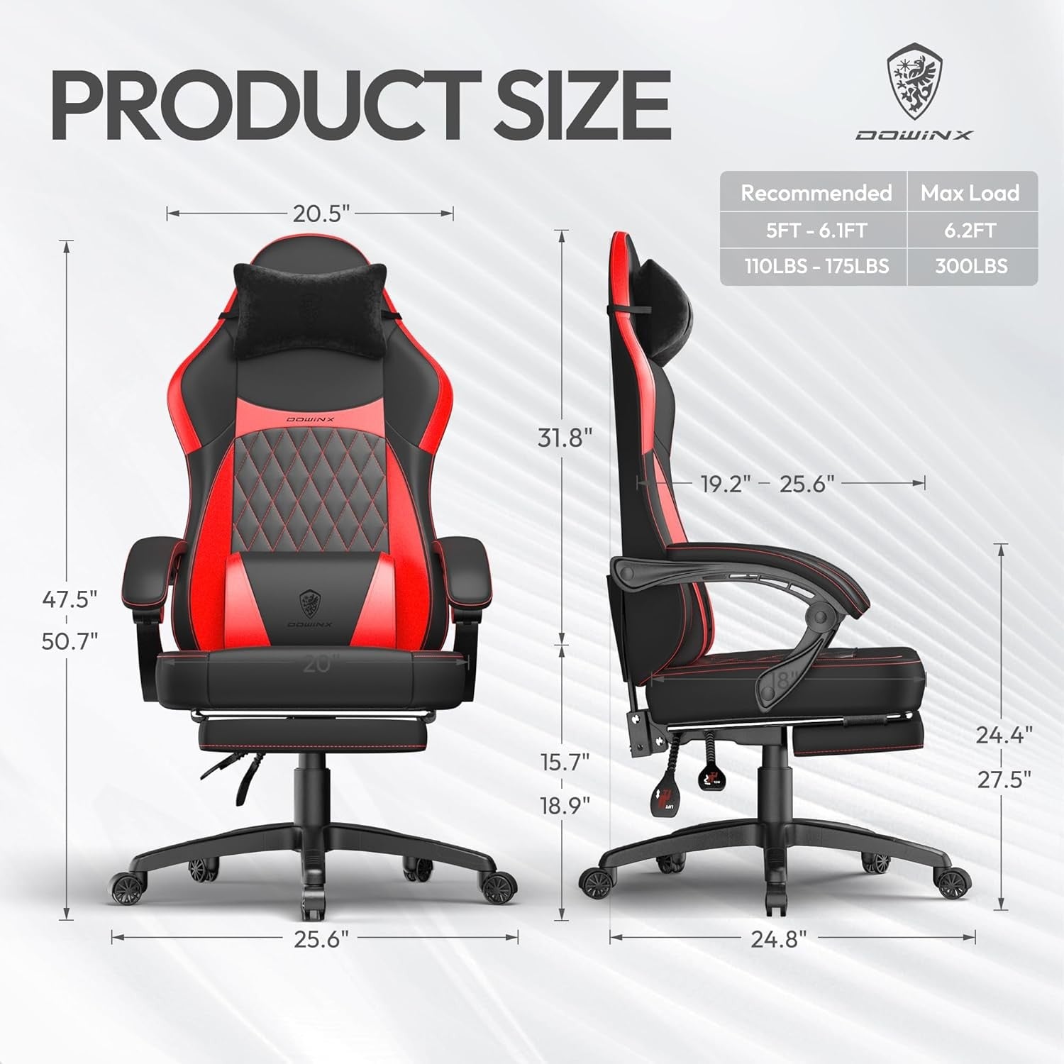 Ergonomic Gaming Chair Recliner w/ Footrest Massage 90°–145°