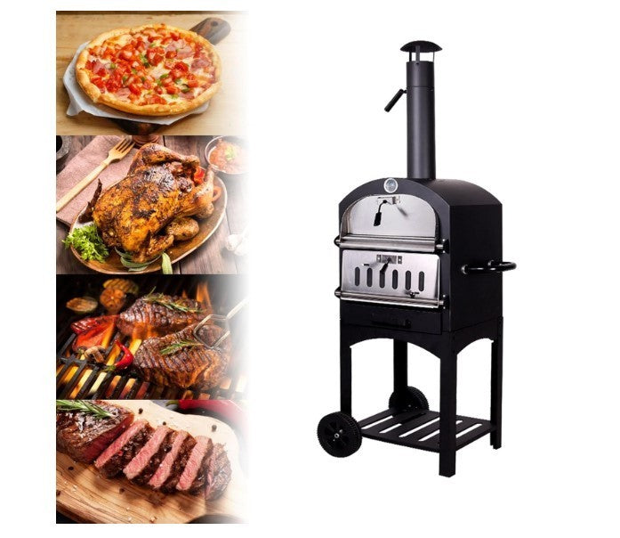 Wood Fired Outdoor Pizza Oven with Wheels | 12” Stainless Steel Brick Oven