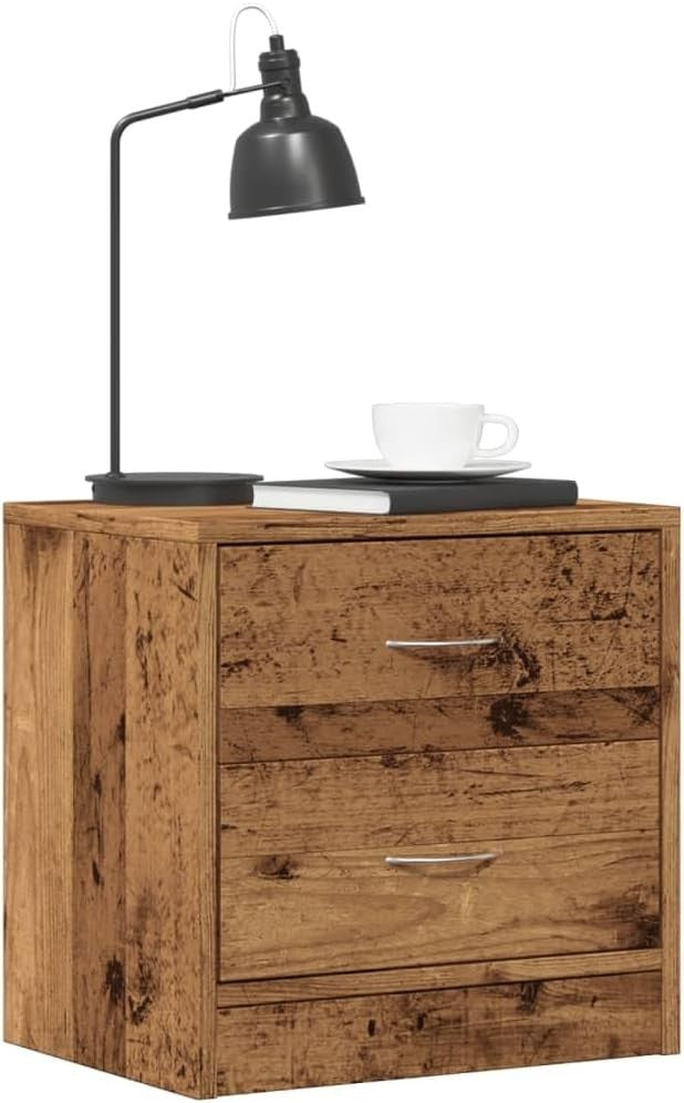 Set of 2 Rustic Oak Bedside Tables | 2 Drawer Wooden Nightstands 40x30x40cm