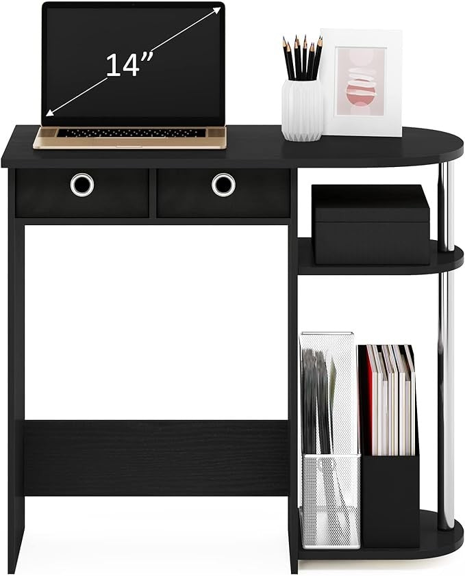 Compact Laptop Computer Desk Writing Table Storage Shelves Small Space