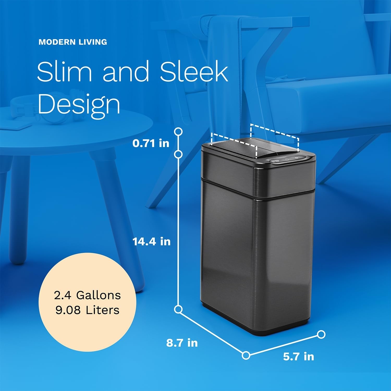 9L Touchless Bathroom Bin Sensor Butterfly Lid Dark Stainless