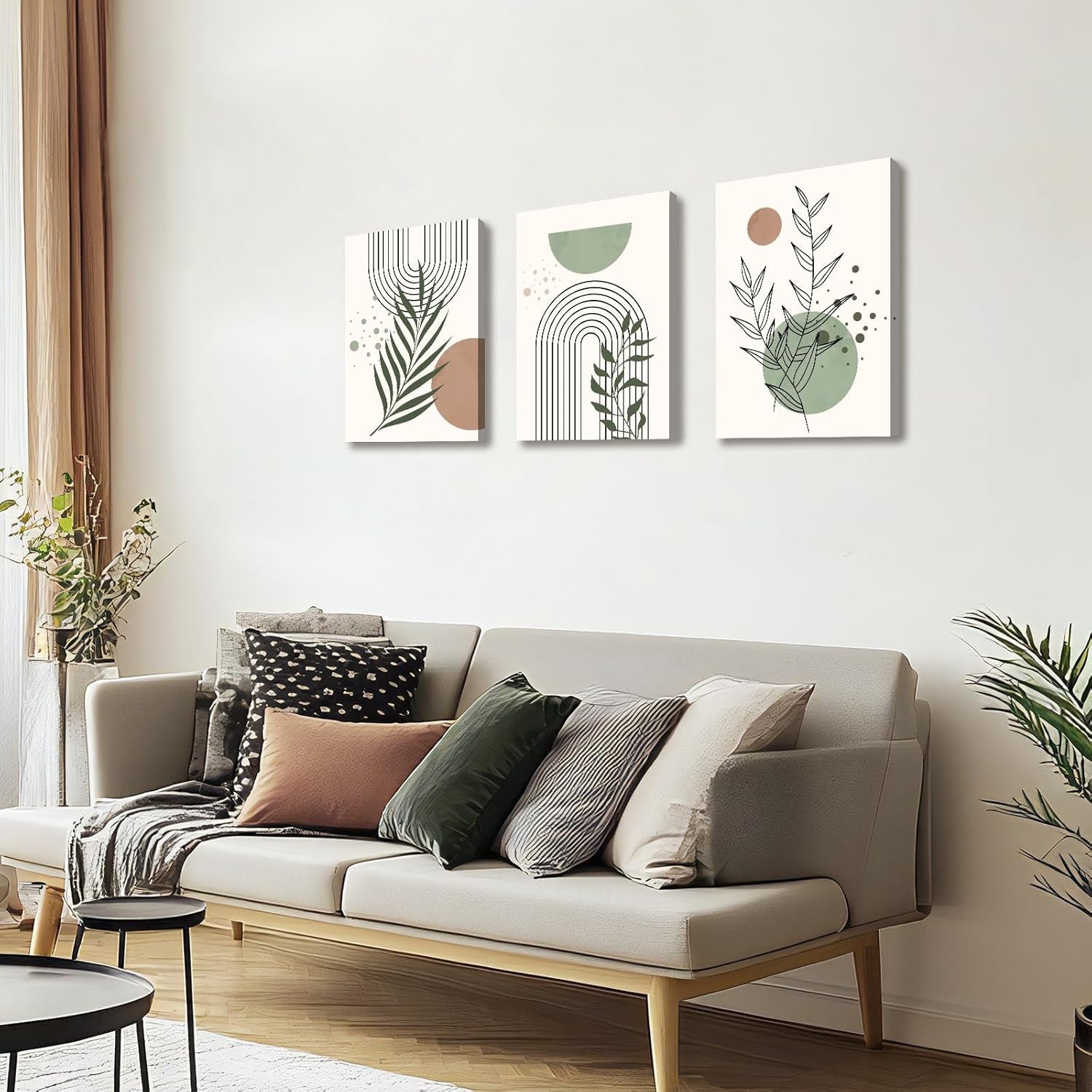 3Pcs Boho Green Botanical Canvas Wall Art 40x60cm Modern Framed Decor