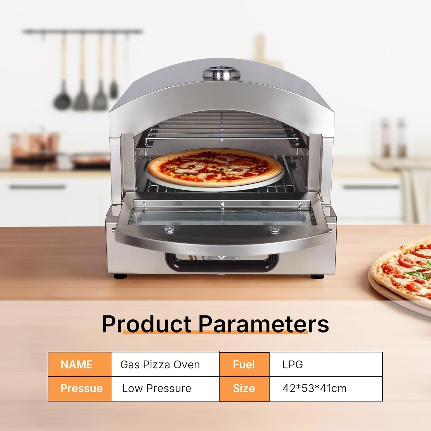 Commercial Gas Pizza Oven 13kg Stainless Steel 350°C BBQ Grill Outdoor