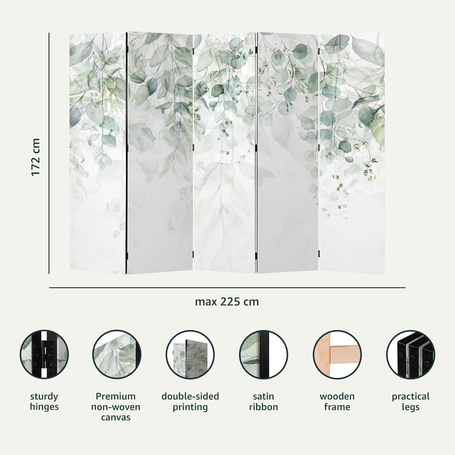 Large Library Print Folding Room Divider – 5 Panel Double-Sided Screen