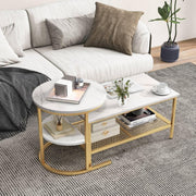 2-in-1 Coffee Table Set Storage Side Sofa Table Adjustable Height Gold White
