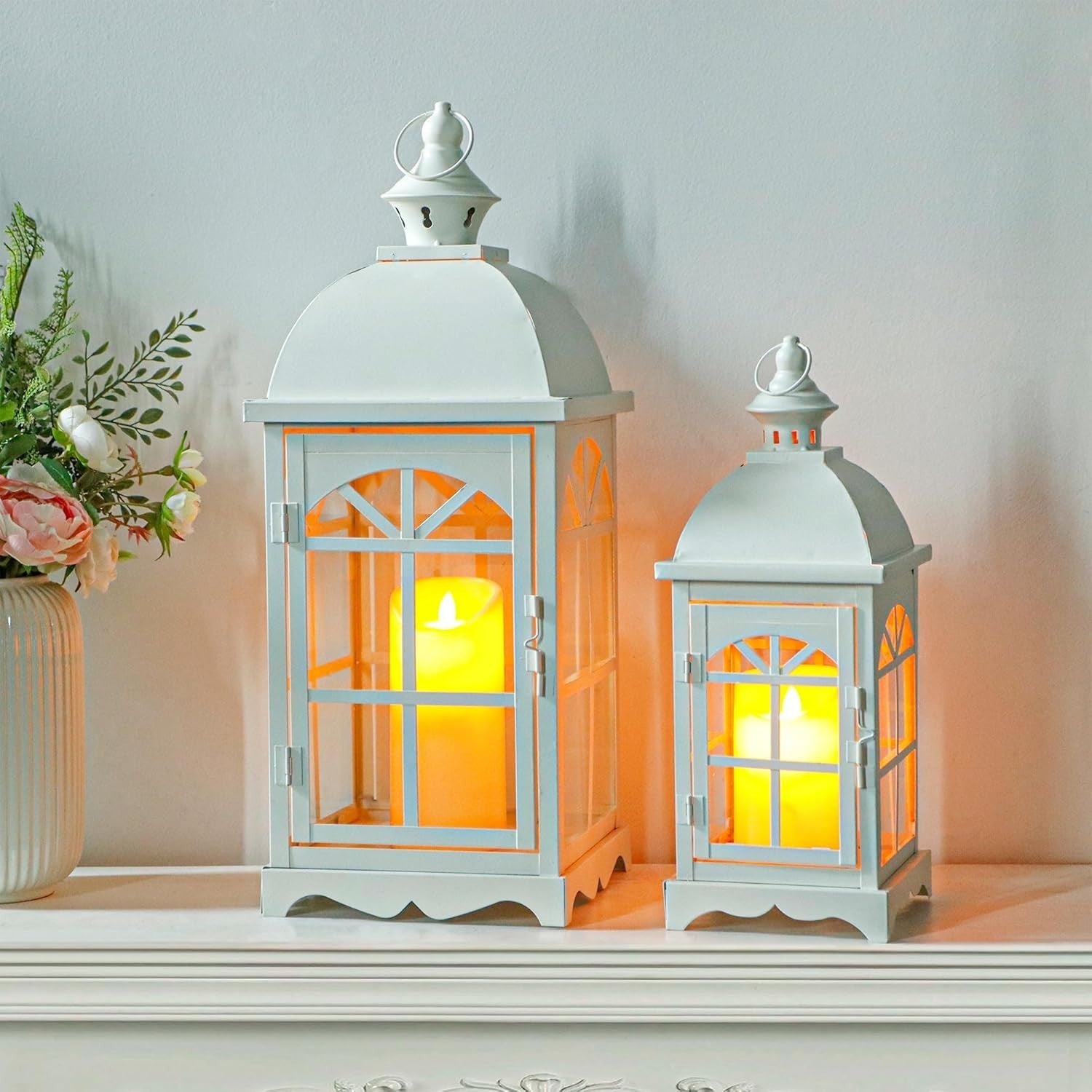 Set of 2 White Vintage Hanging Candle Lanterns 51.5 cm