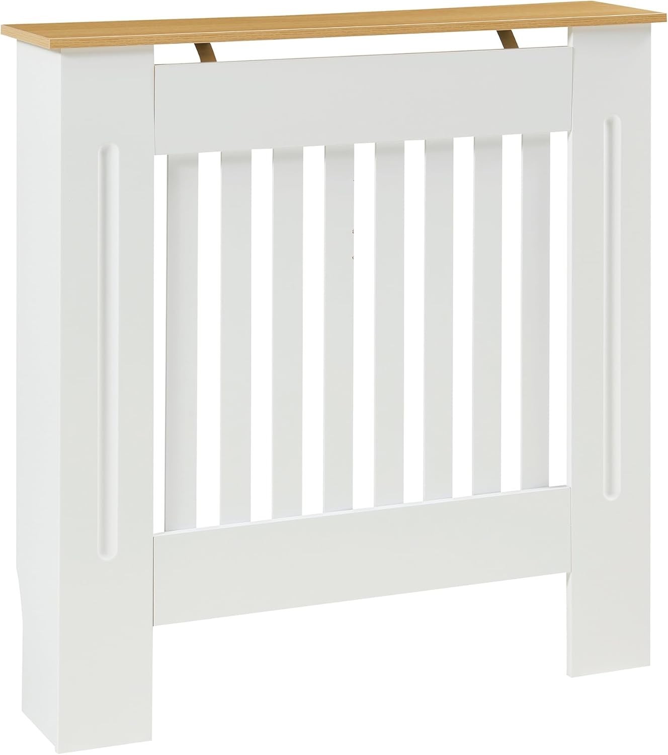 Small White Radiator Cover 78cm Wood Top Modern Slatted Heating Cabinet