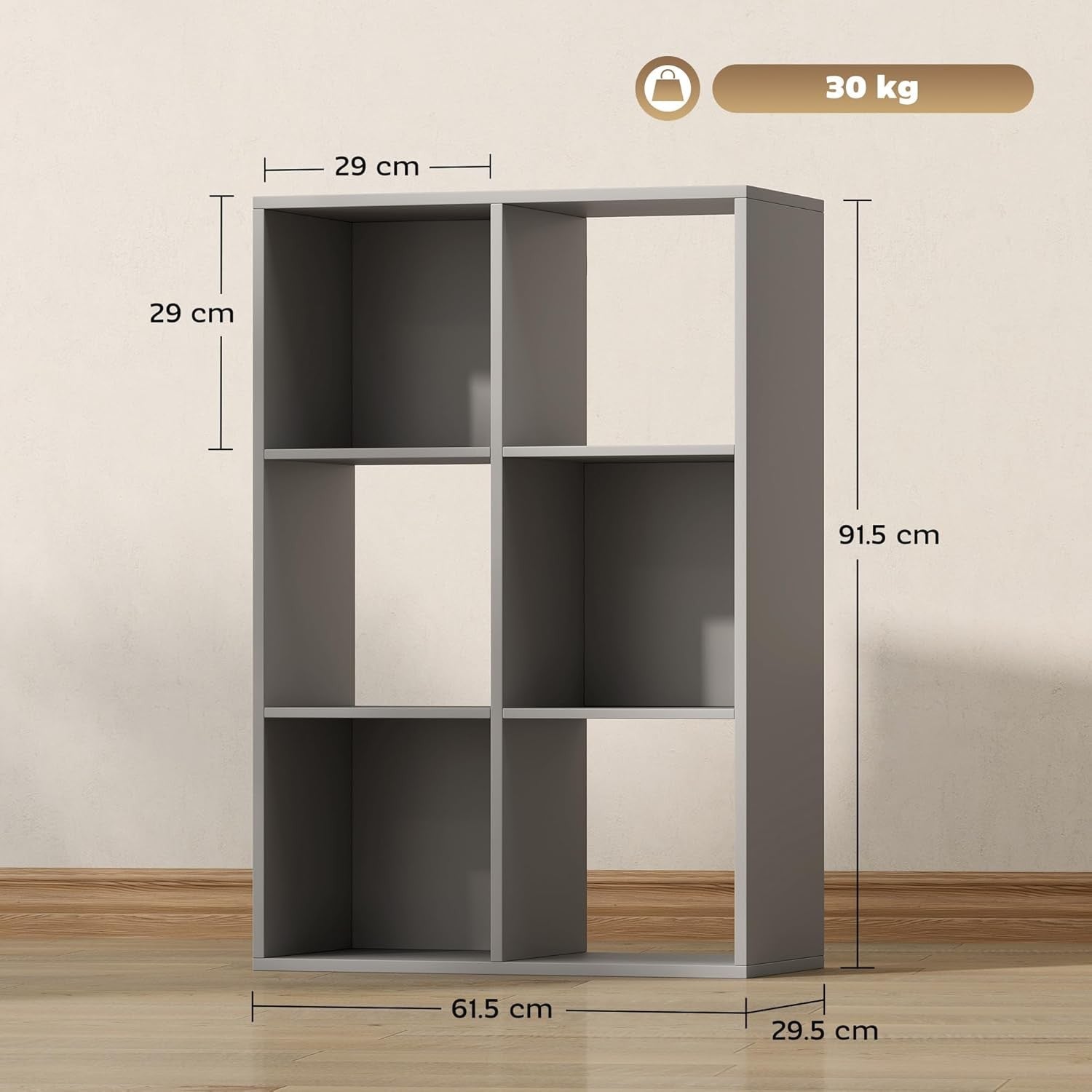 Modern 6-Cube Bookcase Storage Unit Light Grey Shelving for Living Room Office