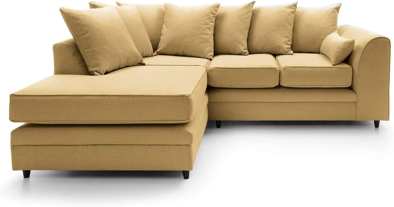 Mustard L-Shaped 3 Seater Corner Sofa Modern Brushed Cotton Removable Cover