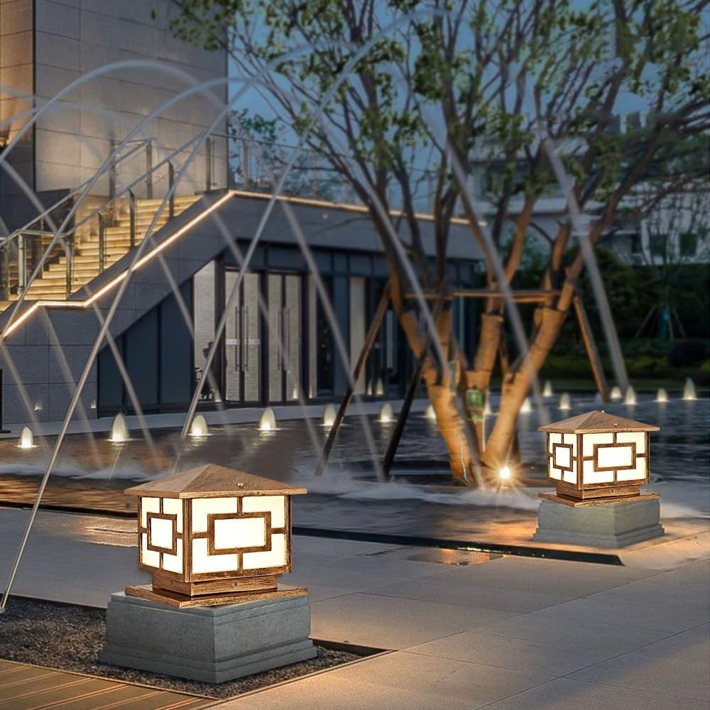 Waterproof Square Garden Post Light – Retro E27 Outdoor Lantern