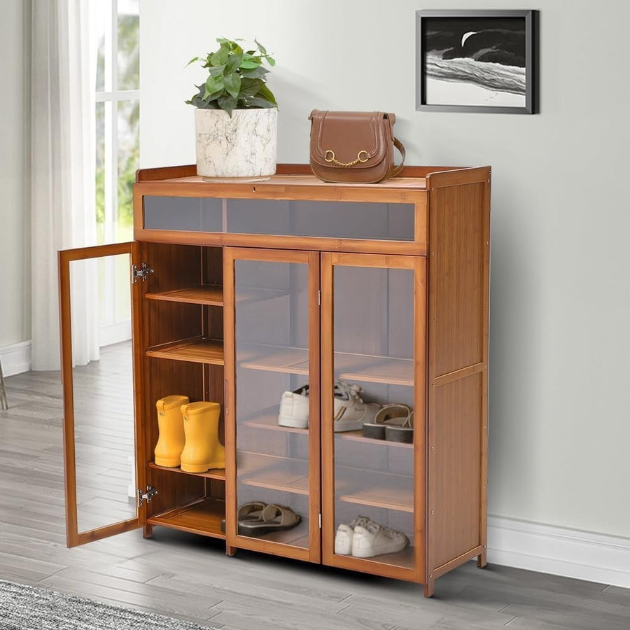 5-Tier Wooden Shoe Cabinet with Doors & Drawer Dustproof Storage Unit