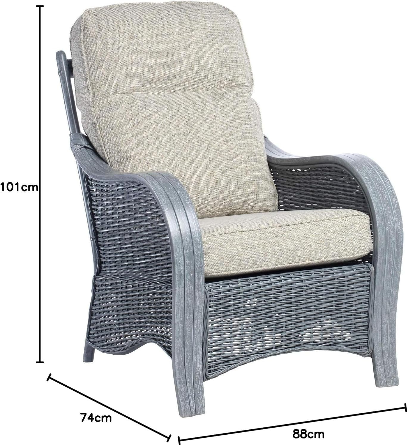 Grey Rattan Armchair Indoor High Back Wicker Lounge Chair with Cushions