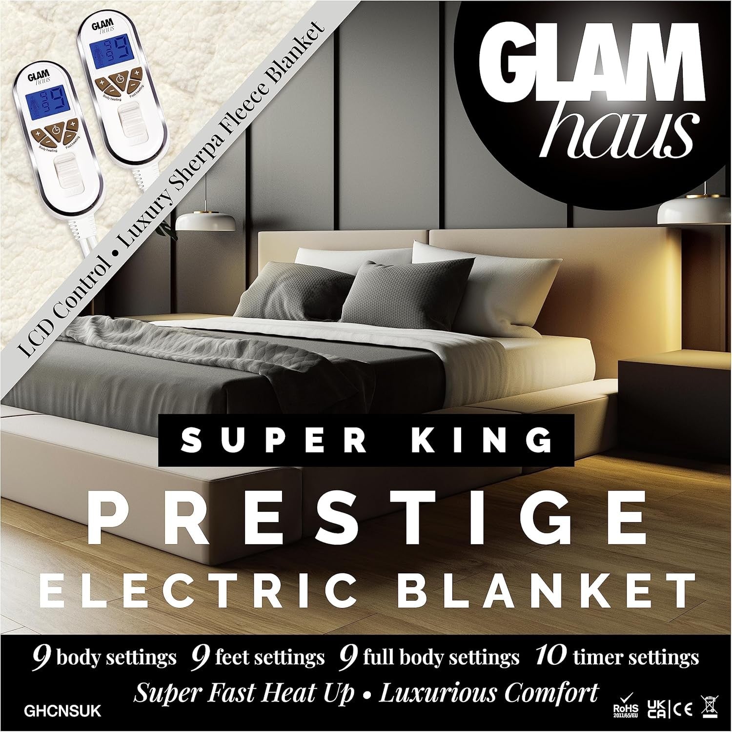 Electric Heated Blanket Super King Sherpa Fleece Dual Control 9 Heat Timer