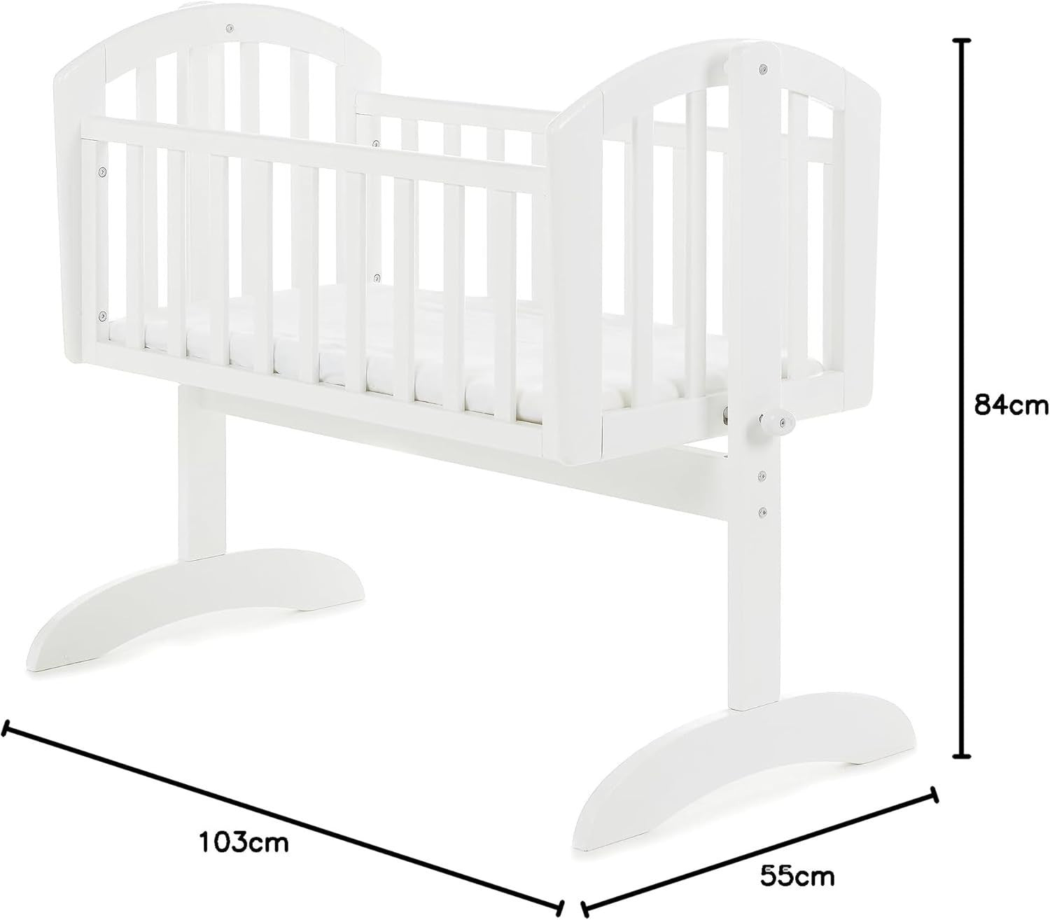Wooden Baby Swinging Gentle Rocking Cradle with Mattress White
